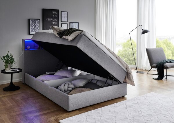 POSTEL BOXSPRING, 140/200 cm, světle šedá Xora - Postele s úložným prostorem, Online Only