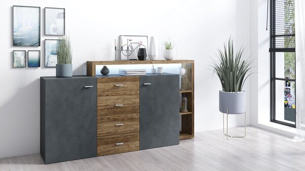 Komoda Bilsby Typ 27 (smrk + šedá). Akce -16%