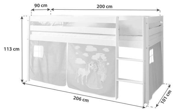 VYSOKÁ POSTEL, 90/200 cm, fialová, přírodní barvy, béžová MID.YOU - Vyvýšené postele, Online Only