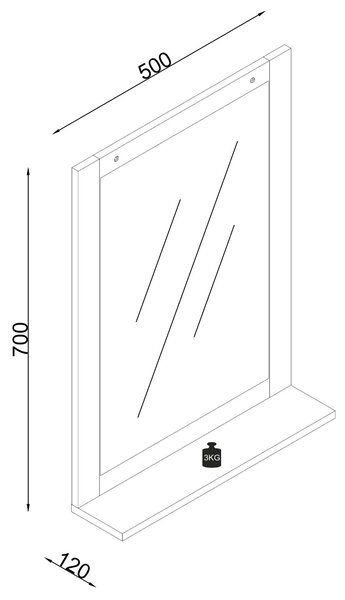 KOUPELNOVÉ ZRCADLO, 50/70/12 cm MID.YOU - Koupelnové série, Online Only