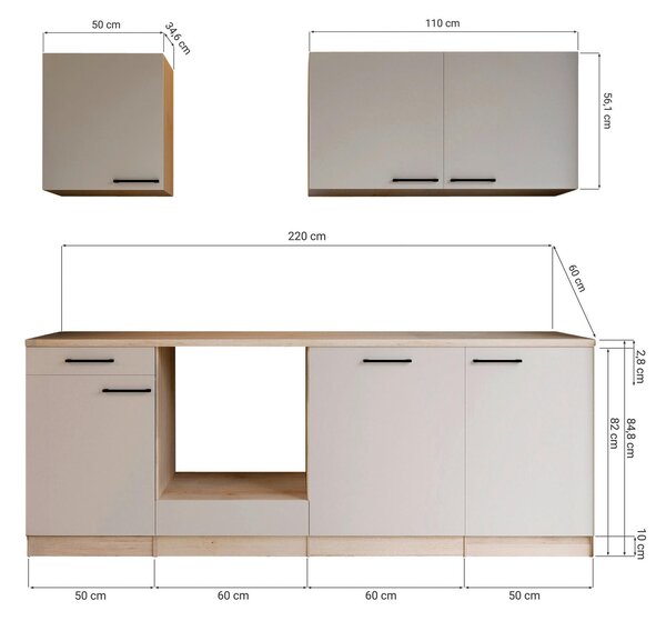 KUCHYŇSKÝ BLOK BEZ SPOTŘEBIČŮ 220 cm Respekta - Online Only kuchyňské linky, Online Only