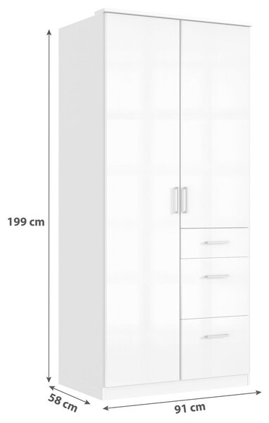 Šatní skříň CLACK bílá vysoký lesk 91cm