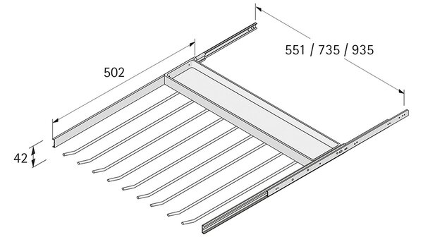 HETTICH 9079968 výsuvný věšák na kalhoty 800 mm, 13 ramen, stříbrný