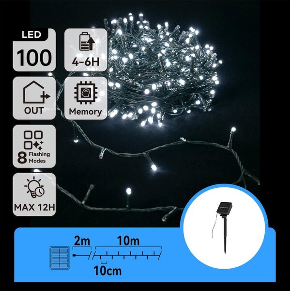 Aigostar - LED Solární řetěz 100xLED/8 funkcí 12m IP65 studená bílá