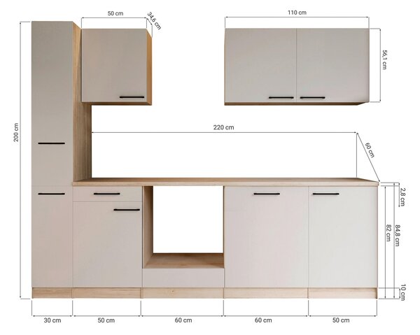 KUCHYŇSKÝ BLOK BEZ SPOTŘEBIČŮ 250 cm Respekta - Online Only kuchyňské linky, Online Only