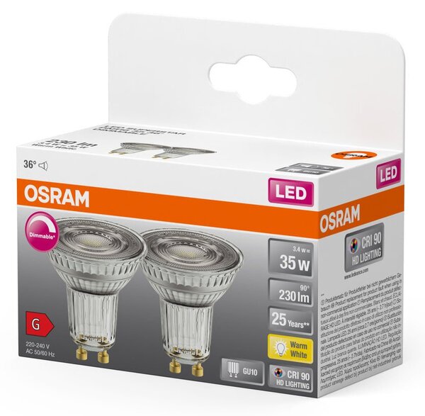 2 ks reflektorová LED žárovka SUPERSTAR GU10 3.4W teplá bílá
