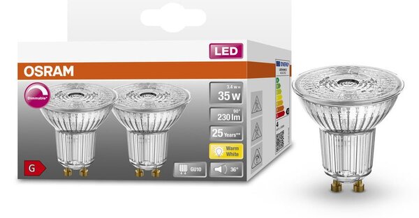 2 ks reflektorová LED žárovka SUPERSTAR GU10 3.4W teplá bílá
