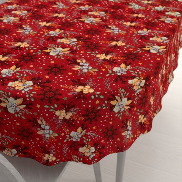 Biante Bavlněný oválný ubrus Sandra SA-714 Vánoční cesmíny na červeném 50x100 cm