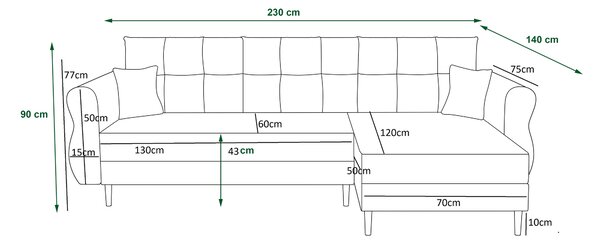 Rozkládací oboustranná sedací souprava do L SILVIANO 230x140 cm, šedá