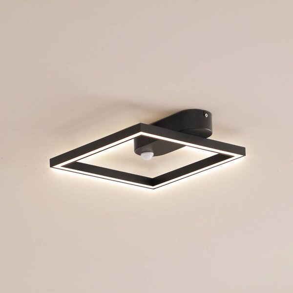 Lindby Stropní svítidlo LED Yulla, 34 cm, černé, senzorové, Černá, Chodba, Hliník, Moderní