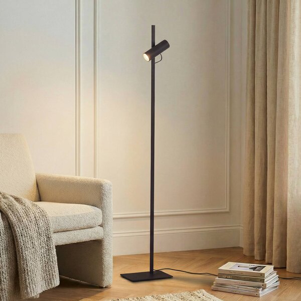 Lucande stojací lampa Lysias, černá, kov, výška 143,2 cm, Černá, Obývací pokoj / jídelna, kov, Moderní