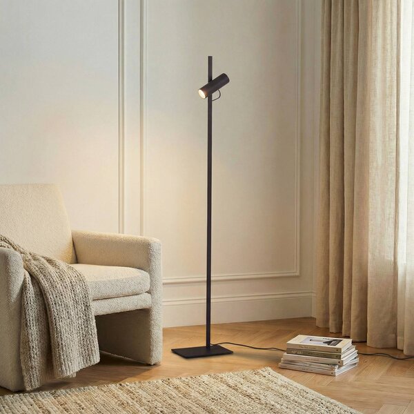 Lucande stojací lampa Lysias, černá, kov, výška 143,2 cm, Černá, Obývací pokoj / jídelna, kov, Moderní