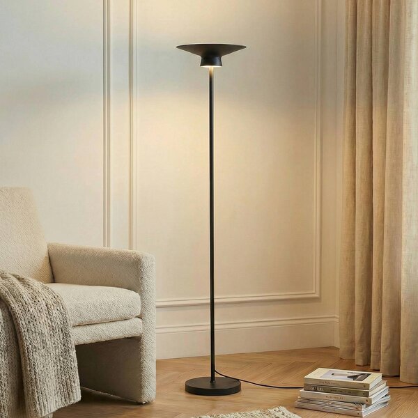Lindby LED stojací lampa Norvind, černá, kov, 1 světlo, Černá, Obývací pokoj / jídelna, kov, Moderní