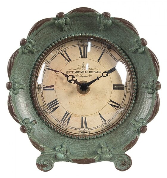 Zelené stolní hodiny ve tvaru květu Ville de Paris - 15*7*16 cm / 1*AA - Clayre & Eef