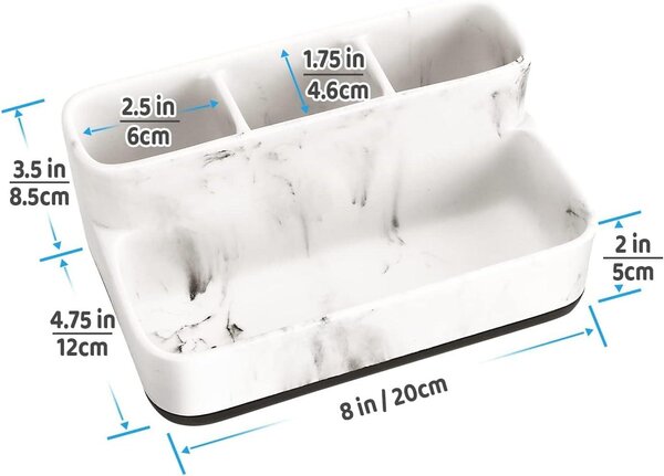 Elegantní organizér do koupelny z mramoru na zubní kartáčky, bílý, rozměry 23x10x10 cm