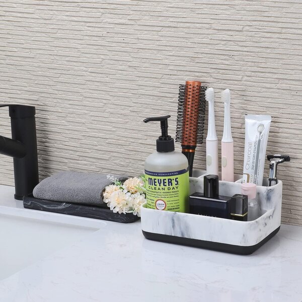 Elegantní organizér do koupelny z mramoru na zubní kartáčky, bílý, rozměry 23x10x10 cm