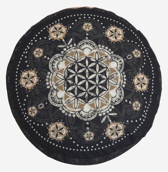 Spirit of OM meditační polštář z bio bavlny a polodrahokamy kulatý - 38x19 cm - béžovo-černý
