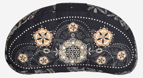 Spirit of OM meditační polštář z bio bavlny a polodrahokamy půlměsíc - béžovo-černý - 38x15 cm