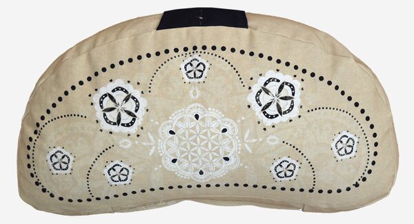 Spirit of OM meditační polštář z bio bavlny a polodrahokamy půlměsíc - béžovo-černý - 38x15 cm