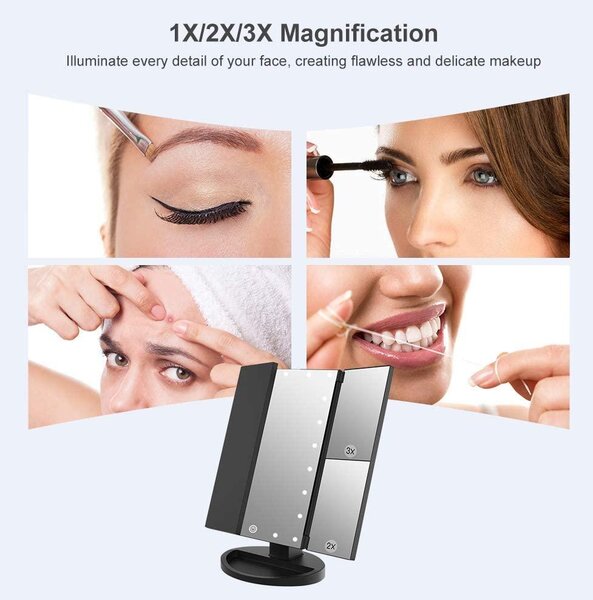 Kosmetické zrcadlo WEILY s osvětlením, zvětšení 1x/2x/3x, ovládání dotykem