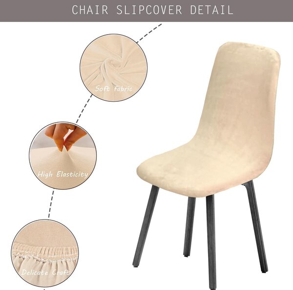 Sada čtyř potahů na jídelní židle, béžová barva, styl mid-century modern, elastický materiál (jacquard)