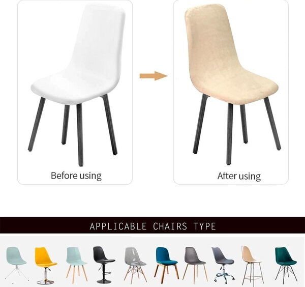 Sada čtyř potahů na jídelní židle, béžová barva, styl mid-century modern, elastický materiál (jacquard)