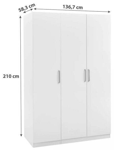 Šatní skříň Unit bez vybavení, bílá, š. 136,7 cm