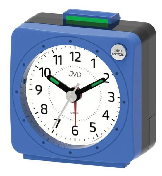 JVD Modrý nejlevnější baterkový budík JVD SR220.10 s osvětlením