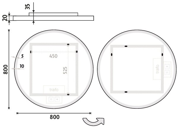 Nimco Bílé kulaté LED zrcadlo 28W, ø 80 cm se dvěma dotykovými senzory
