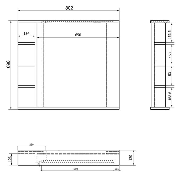 Aqualine Aqualine, KORIN STRIP zrcadlo s LED osvětlením a poličkami 80x70x12cm, KO350S