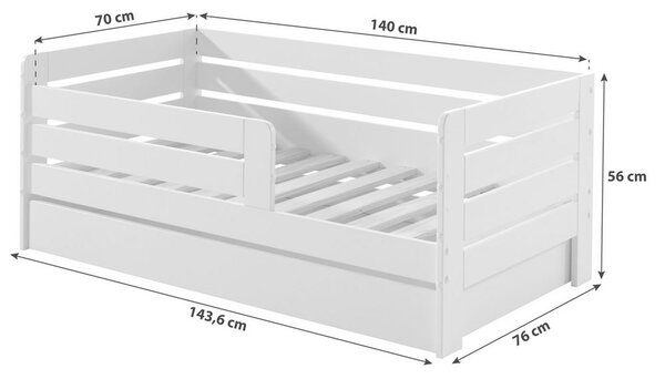 Dětská postel se zábranou, 70x140, bílá, úložný prostor