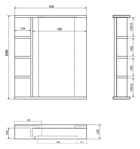 Aqualine Aqualine, KORIN STRIP zrcadlo s LED osvětlením a poličkami 60x70x12cm, KO370S