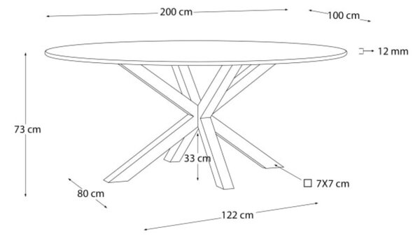 Matně černý skleněný jídelní stůl Kave Home Argo 200 x 100 cm s přírodní kovovou podnoží