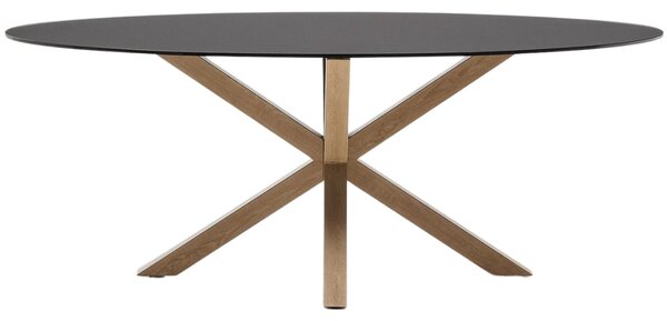 Matně černý skleněný jídelní stůl Kave Home Argo 200 x 100 cm s přírodní kovovou podnoží