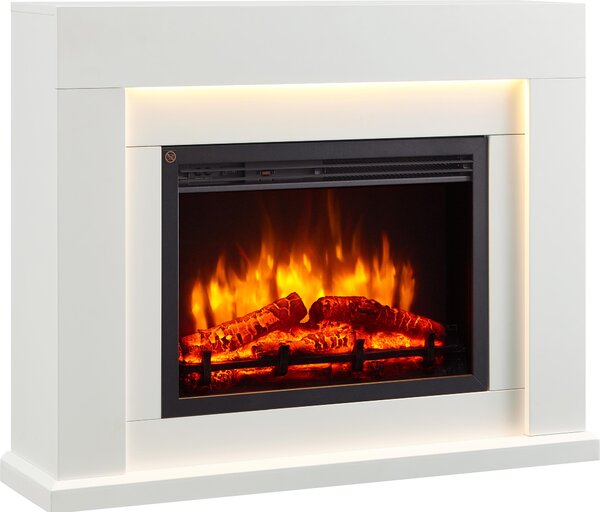 Elektrický krb BALDERIA Elektra – 3D efekt plamen, LED osvtlení, topný výkon 1–2 kW, dálkové ovládání – bílá barva