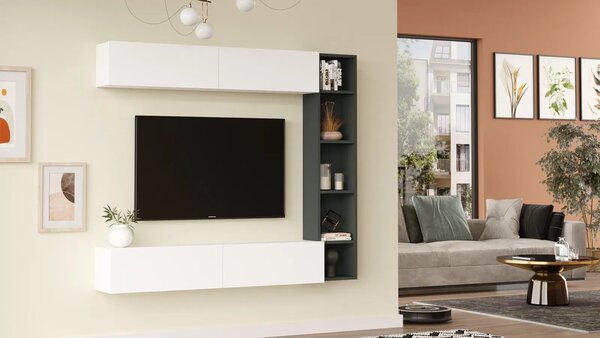 TV stěna Houseland Cohen bílá/antracitově šedá