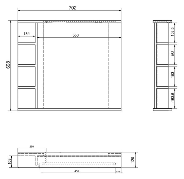 Aqualine Aqualine, KORIN STRIP zrcadlo s LED osvětlením a poličkami 70x70x12cm, KO360S