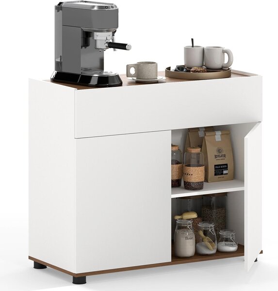 Příborník COSTWAY, kuchyňská skříňka s pracovní deskou, zásuvkou, 2 dvířky a bezúchytkovým provedením, bufetová skříňka, úložná skříňka, 80x35x70 cm, bílá