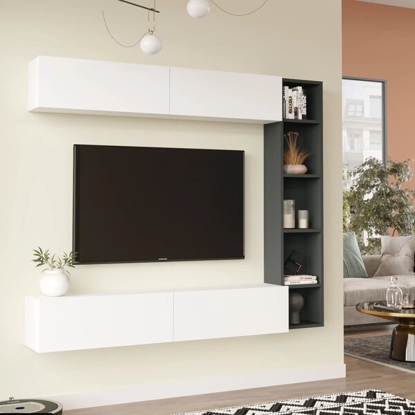 TV stěna Houseland Cohen bílá/antracitově šedá