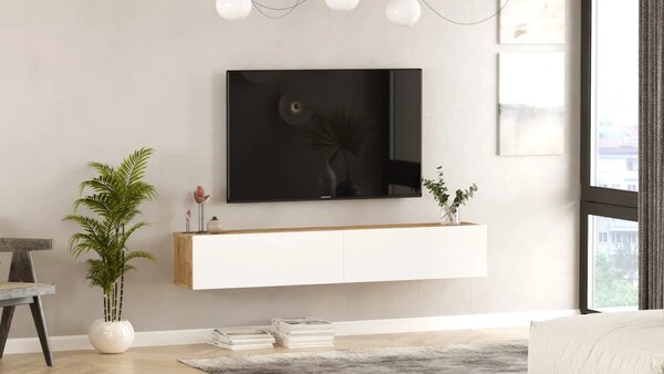 Závěsný televizní stolek Houseland Flipo bílý/borovice Atlantic