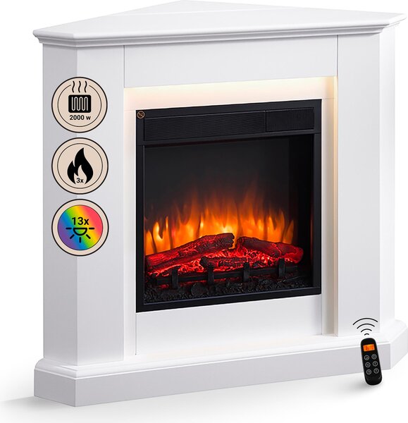 BALDERIA Candela – rohový krb, topení 2000 W – bílá