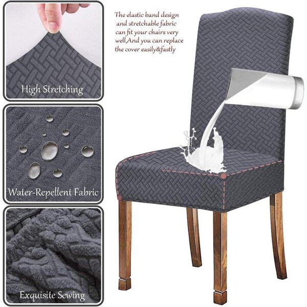 Potahy na židle z tkaniny Jacquard, vzor: mřížka, voděodolné, barva: šedá, sada 4 kusů