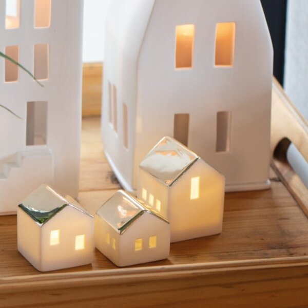 Porcelánová mini LED lucerna Large House