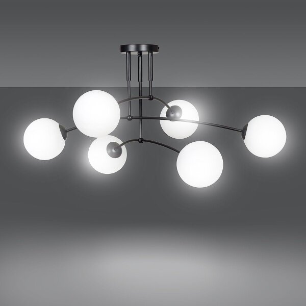 Lustr na tyči PREGOS 6xE14/10W/230V černá/bílá