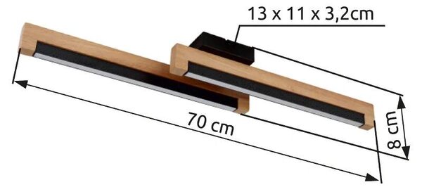 Globo 67849D STARLA - Moderní LED stropní lustr v černé barvě se dřevem, LED 12W, 3000K , 70cm (Stropní svítidlo se dřevem vhodné do menších prostor)