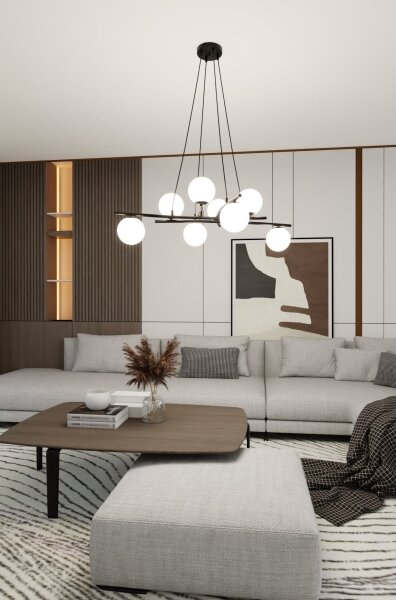 Lustr na lanku ESSA 8xE14/10W/230V černá/bílá