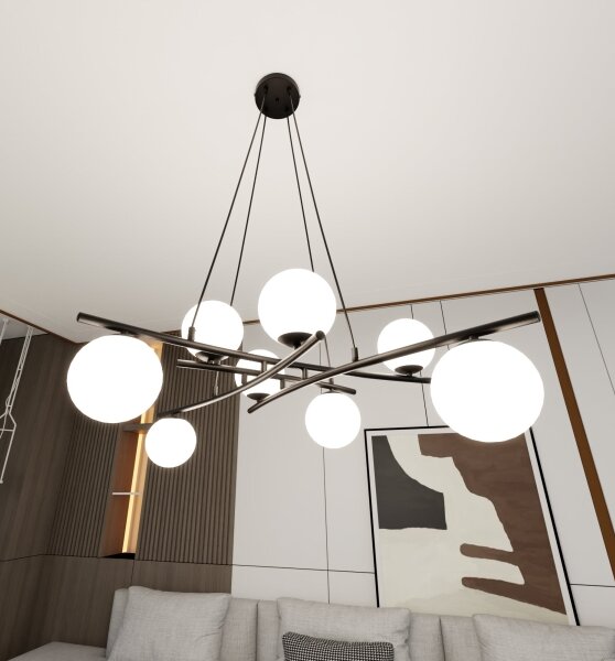 Lustr na lanku ESSA 8xE14/10W/230V černá/bílá