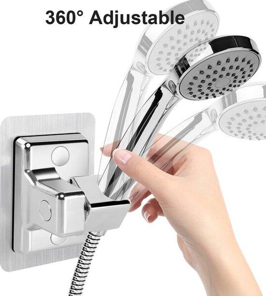 Ibenzoa® Nastavitelný, otočný držák ruční sprchy z ABS – univerzální, bez nutnosti vrtání, stříbrný, 12 × 8 cm, nosnost až 100 kg, vhodný pro hladké povrchy