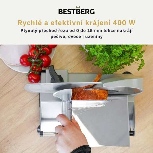 Elektrický kráječ BestBerg BBS-400 / 400 W / šedá