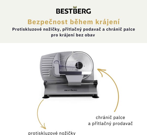 Elektrický kráječ BestBerg BBS-400 / 400 W / šedá